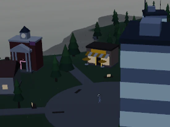 The same settlement view at night, darker but still readable.